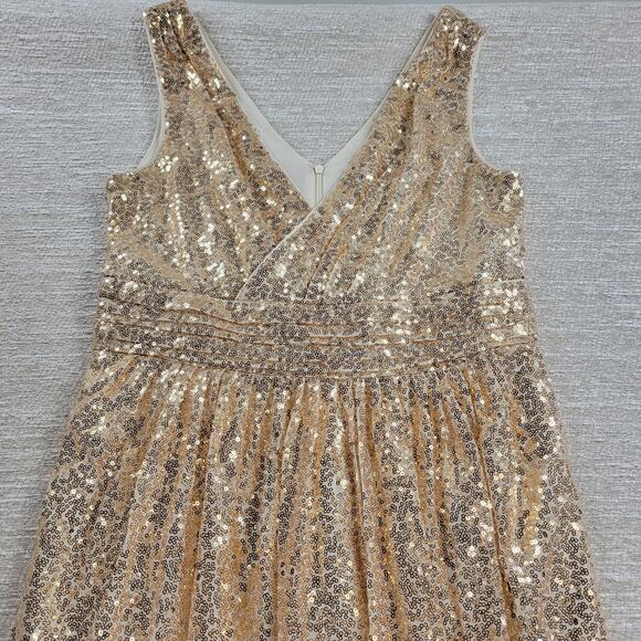 Kate Kasin Evening Gown Womens 8 Gold Sequined V-Neck Formal Prom Bridesmaid New - Picture 6 of 16